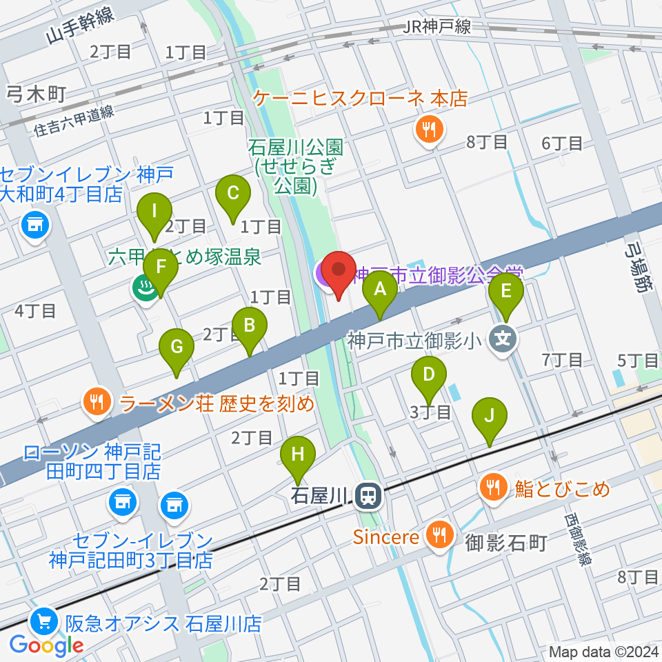 神戸市立御影公会堂周辺の駐車場・コインパーキング一覧地図