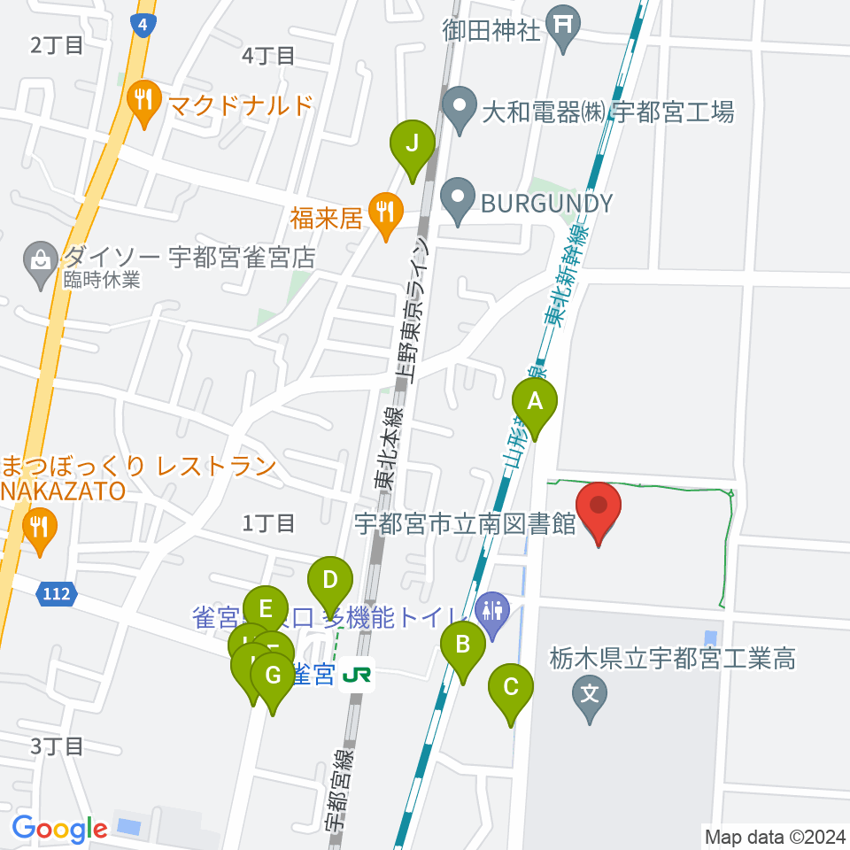 宇都宮市立南図書館サザンクロスホール周辺の駐車場・コインパーキング一覧地図