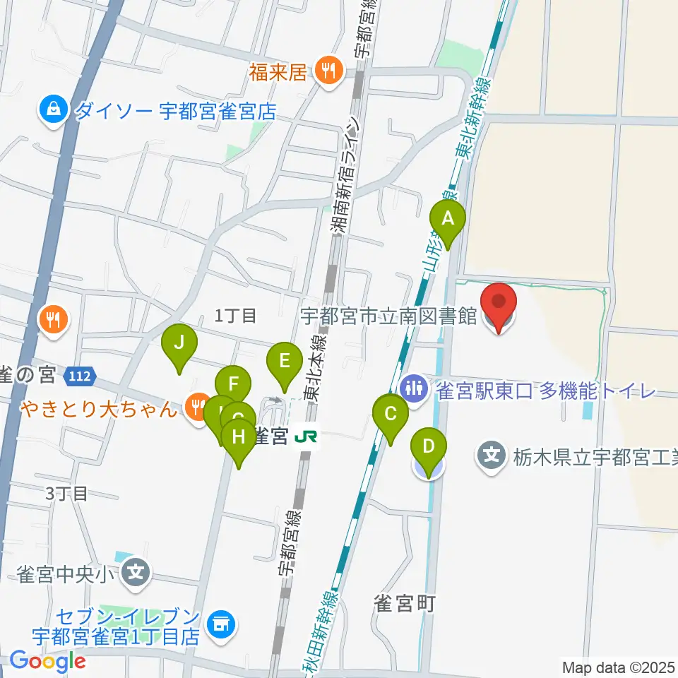 宇都宮市立南図書館サザンクロスホール周辺の駐車場・コインパーキング一覧地図