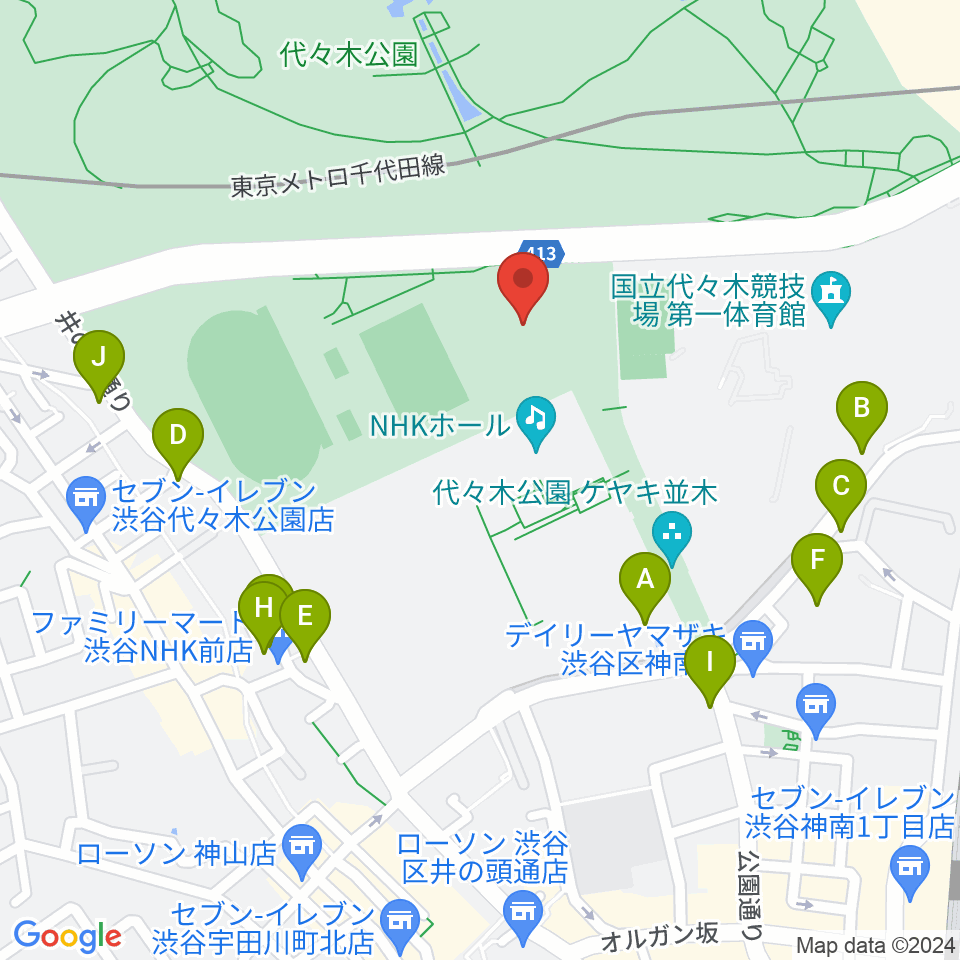 代々木公園野外音楽堂周辺の駐車場・コインパーキング一覧地図