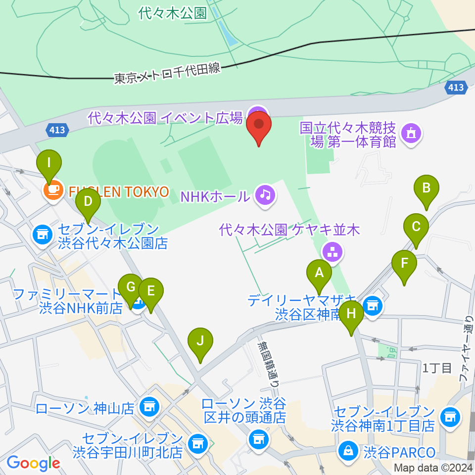 代々木公園野外音楽堂周辺の駐車場・コインパーキング一覧地図