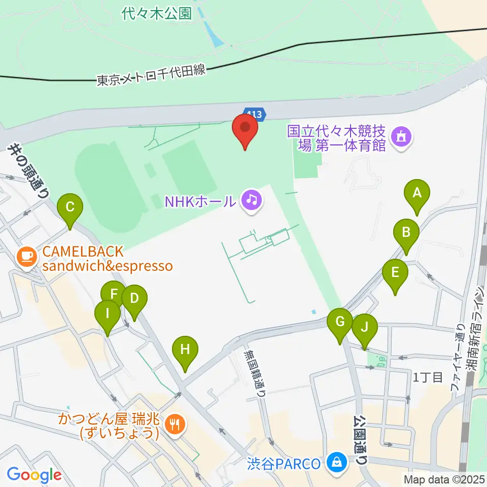 代々木公園野外音楽堂周辺の駐車場・コインパーキング一覧地図