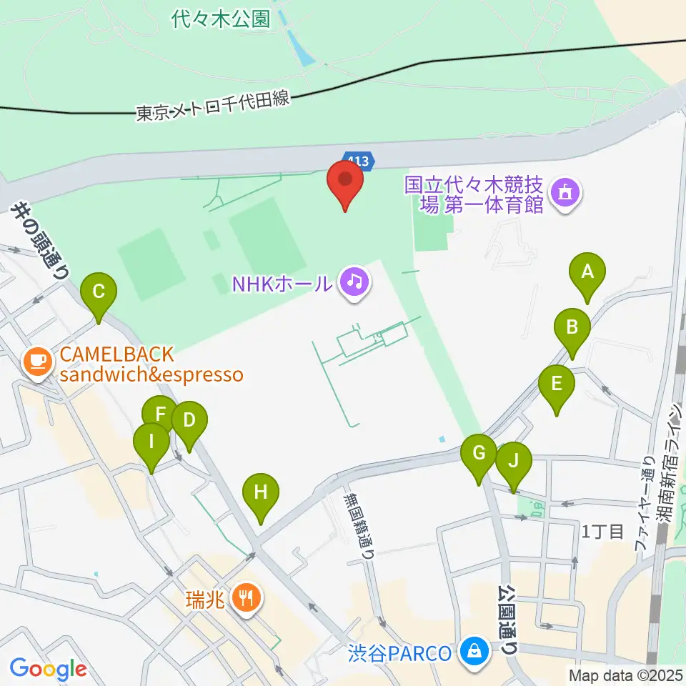 代々木公園野外音楽堂周辺の駐車場・コインパーキング一覧地図
