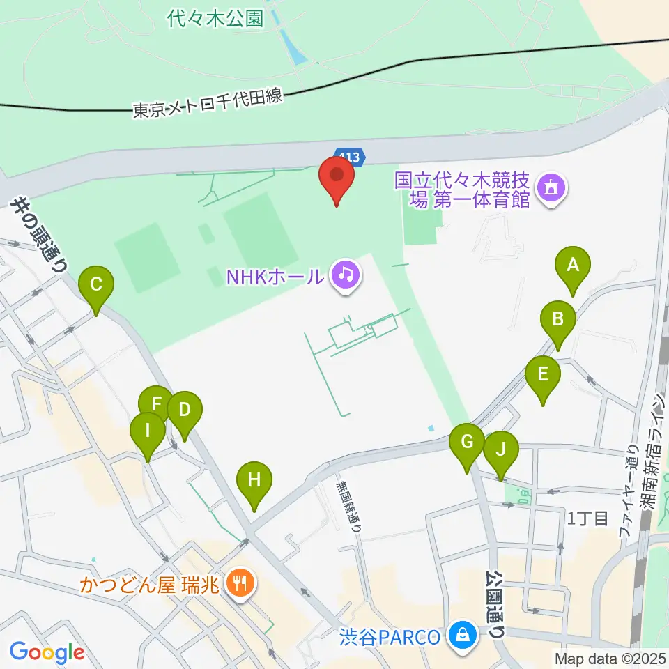 代々木公園野外音楽堂周辺の駐車場・コインパーキング一覧地図