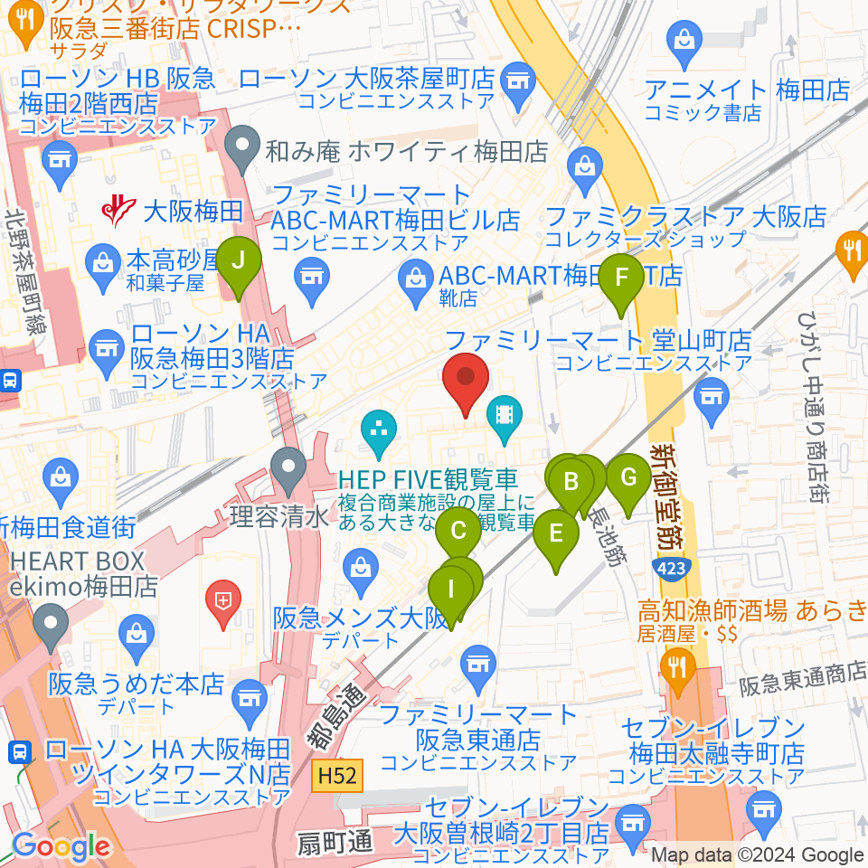 梅田HEP HALL周辺の駐車場・コインパーキング一覧地図