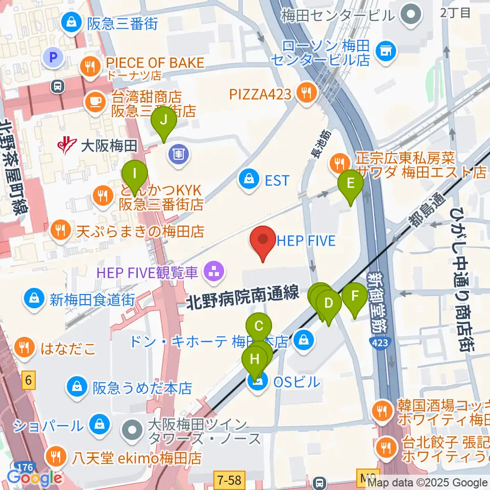 梅田HEP HALL周辺の駐車場・コインパーキング一覧地図