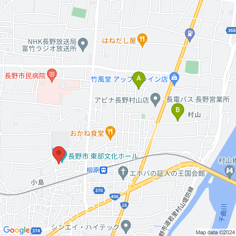 長野市東部文化ホール周辺の駐車場・コインパーキング一覧地図