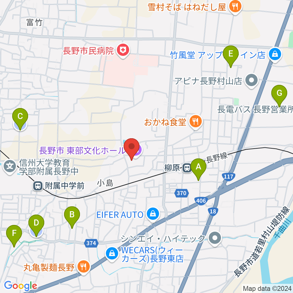 長野市東部文化ホール周辺の駐車場・コインパーキング一覧地図