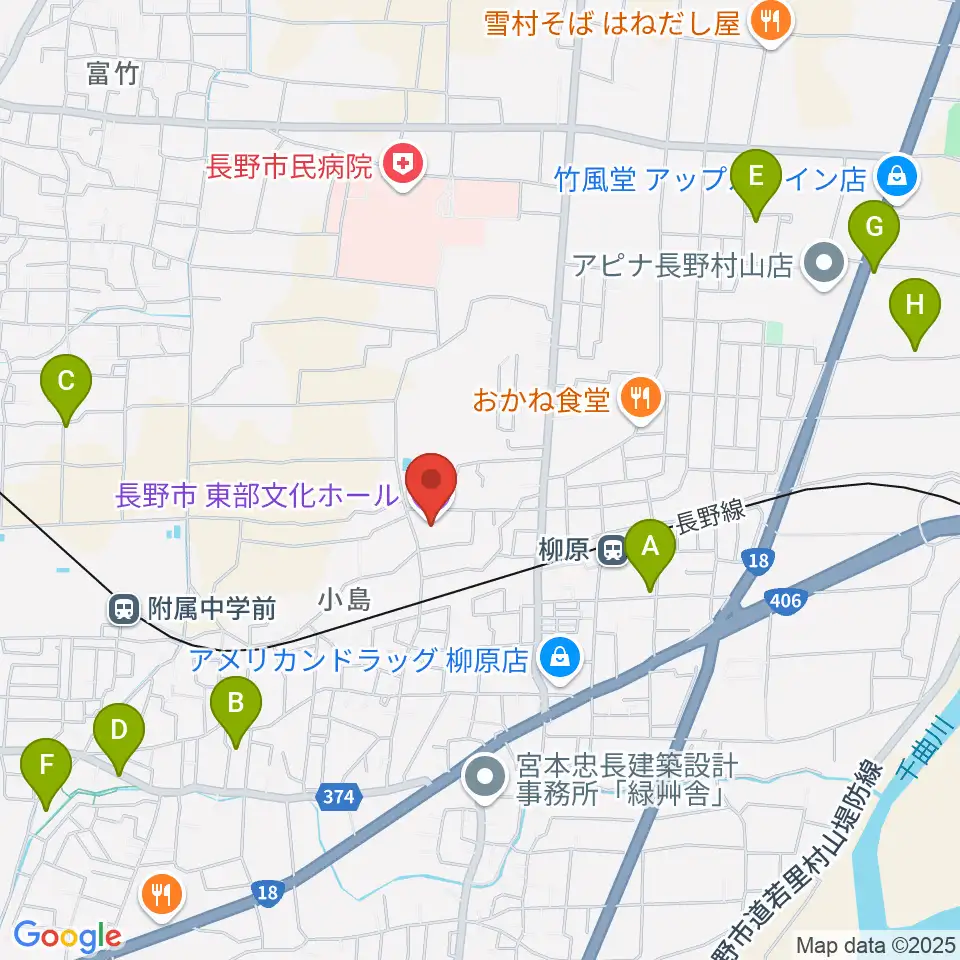 長野市東部文化ホール周辺の駐車場・コインパーキング一覧地図