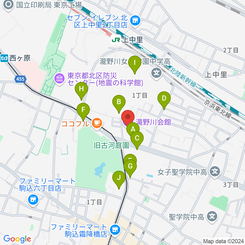 滝野川会館周辺の駐車場・コインパーキング一覧地図