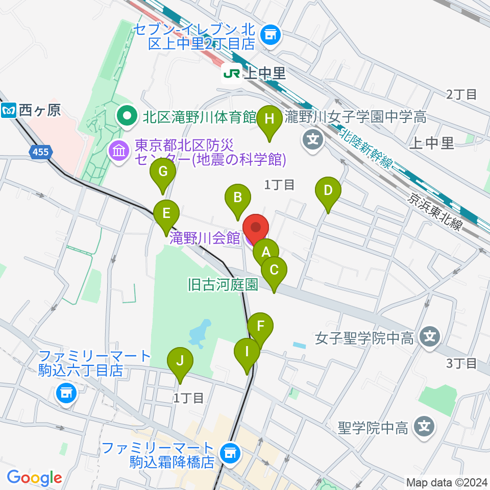 滝野川会館 音楽スタジオ周辺の駐車場・コインパーキング一覧地図