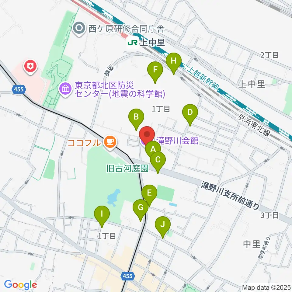 滝野川会館 音楽スタジオ周辺の駐車場・コインパーキング一覧地図