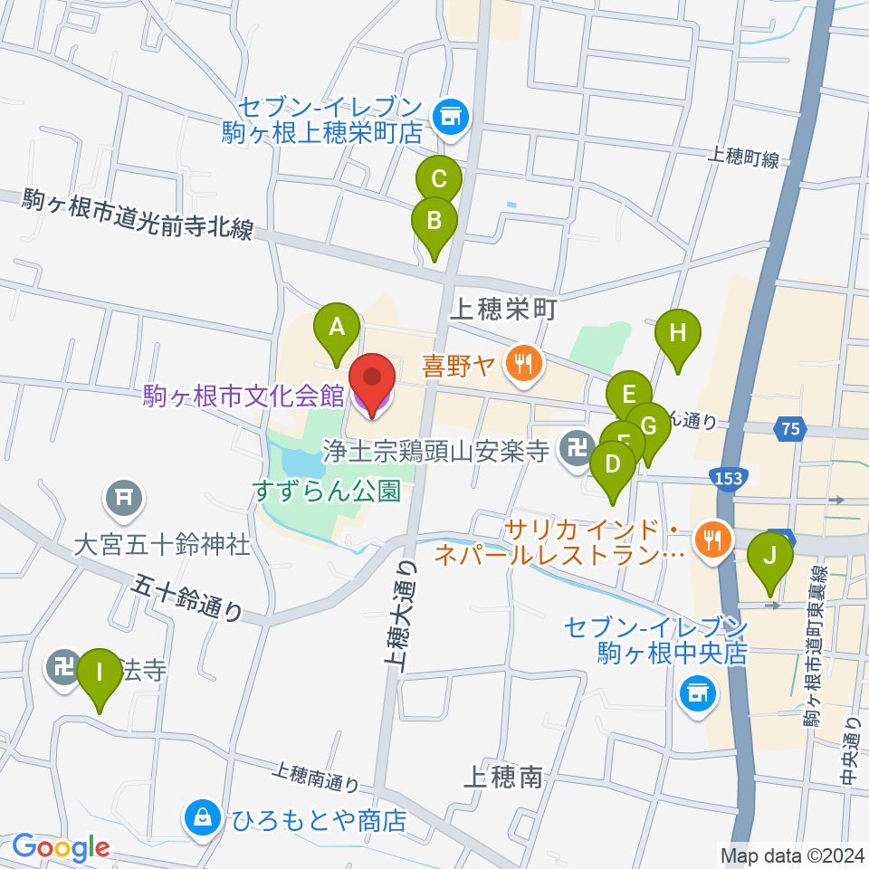 駒ヶ根市文化会館周辺の駐車場・コインパーキング一覧地図