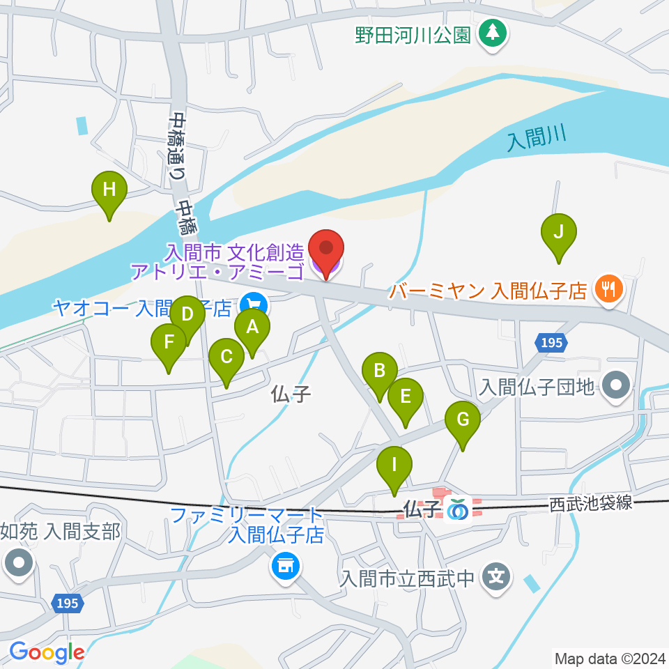 入間市文化創造アトリエ アミーゴ周辺の駐車場・コインパーキング一覧地図