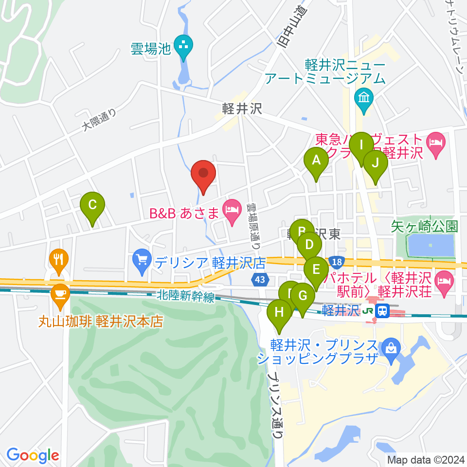 軽井沢ヴィラセシリア音楽堂周辺の駐車場・コインパーキング一覧地図