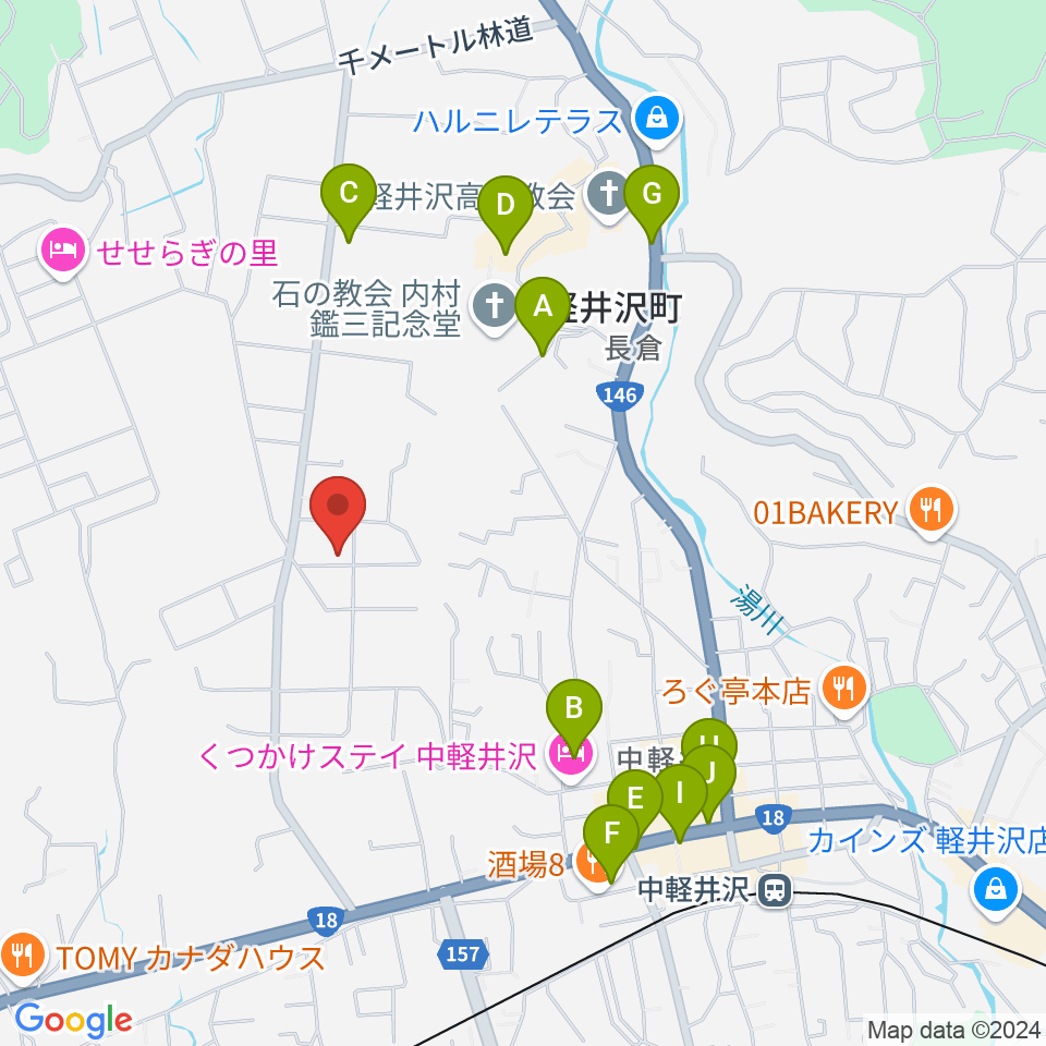 軽井沢コルネ音楽堂周辺の駐車場・コインパーキング一覧地図