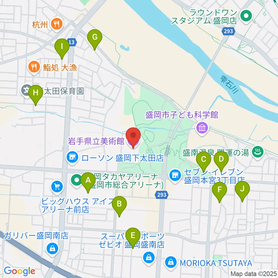 岩手県立美術館周辺の駐車場・コインパーキング一覧地図