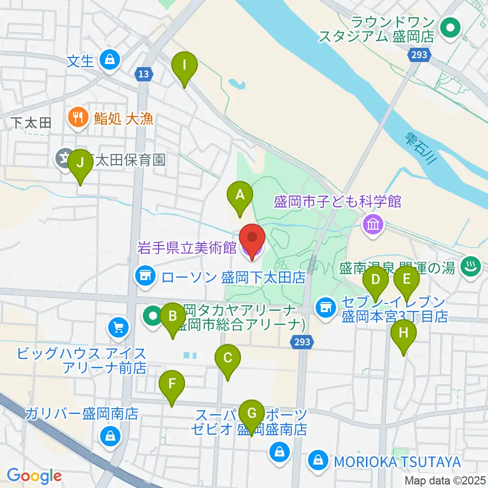 岩手県立美術館周辺の駐車場・コインパーキング一覧地図