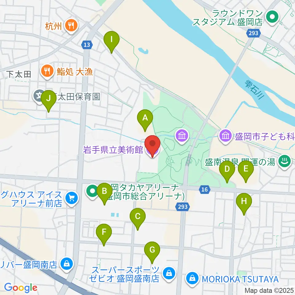 岩手県立美術館周辺の駐車場・コインパーキング一覧地図