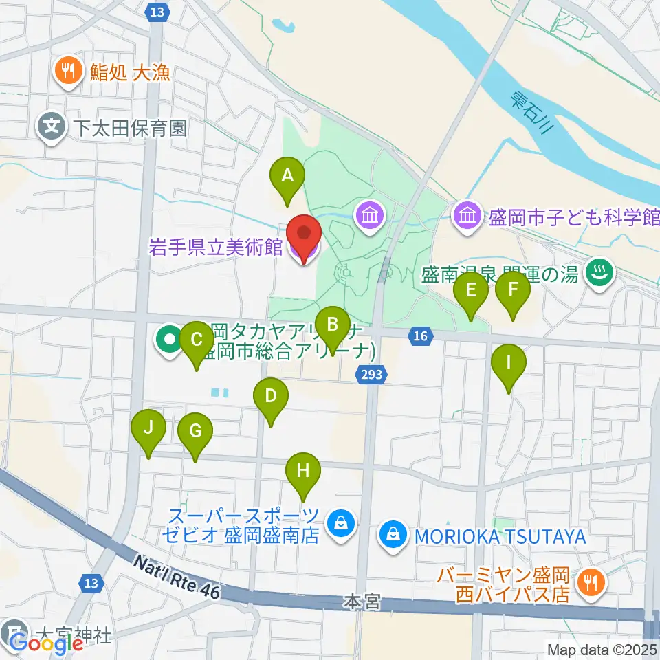 岩手県立美術館周辺の駐車場・コインパーキング一覧地図