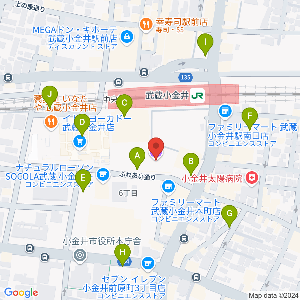 小金井 宮地楽器ホール周辺の駐車場・コインパーキング一覧地図