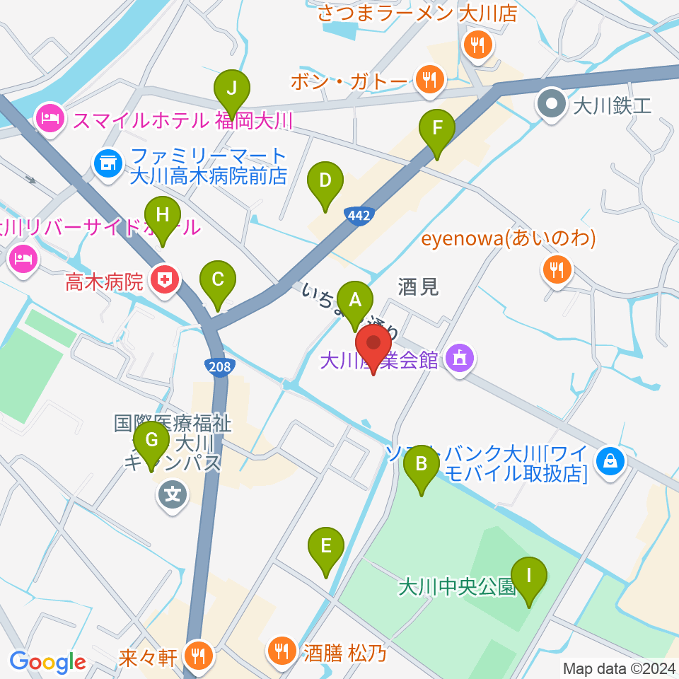 大川市文化センター周辺の駐車場・コインパーキング一覧地図