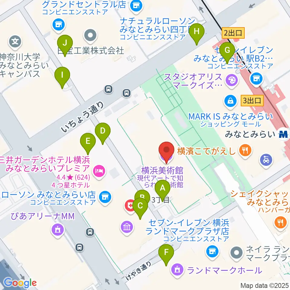 横浜美術館周辺の駐車場・コインパーキング一覧地図