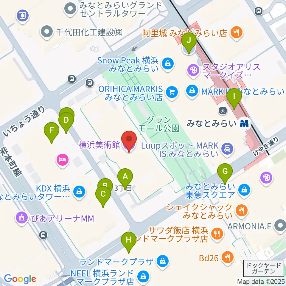 横浜美術館周辺の駐車場・コインパーキング一覧地図