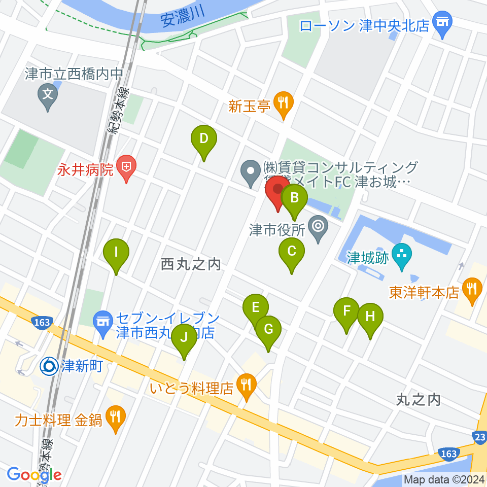津リージョンプラザ周辺の駐車場・コインパーキング一覧地図