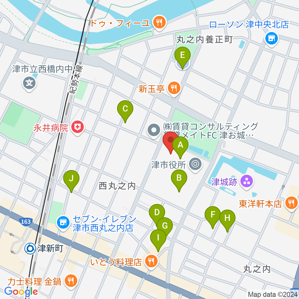 津リージョンプラザ周辺の駐車場・コインパーキング一覧地図