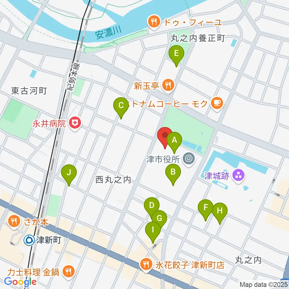 津リージョンプラザ周辺の駐車場・コインパーキング一覧地図