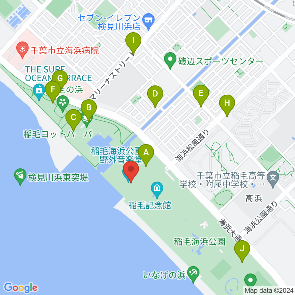 稲毛海浜公園 野外音楽堂周辺の駐車場・コインパーキング一覧地図