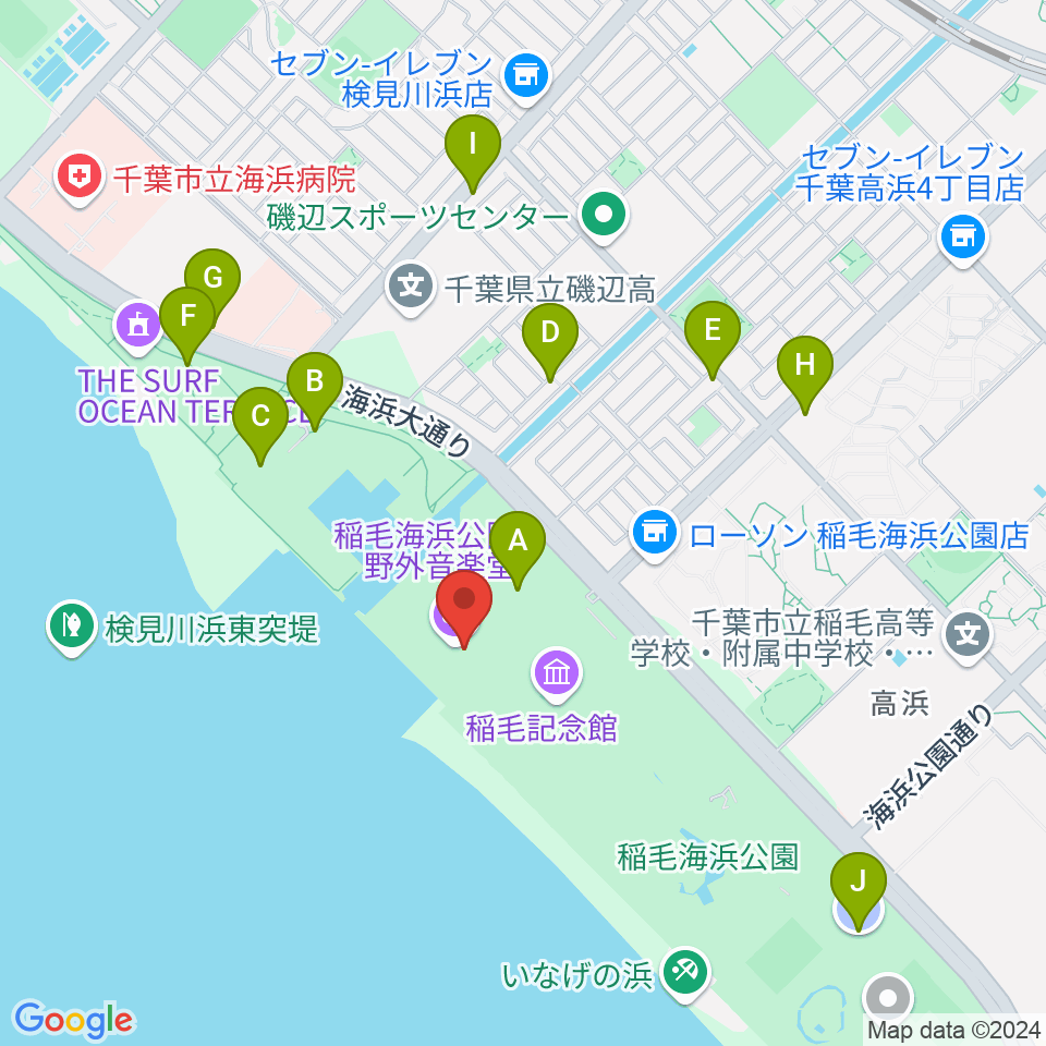 稲毛海浜公園 野外音楽堂周辺の駐車場・コインパーキング一覧地図