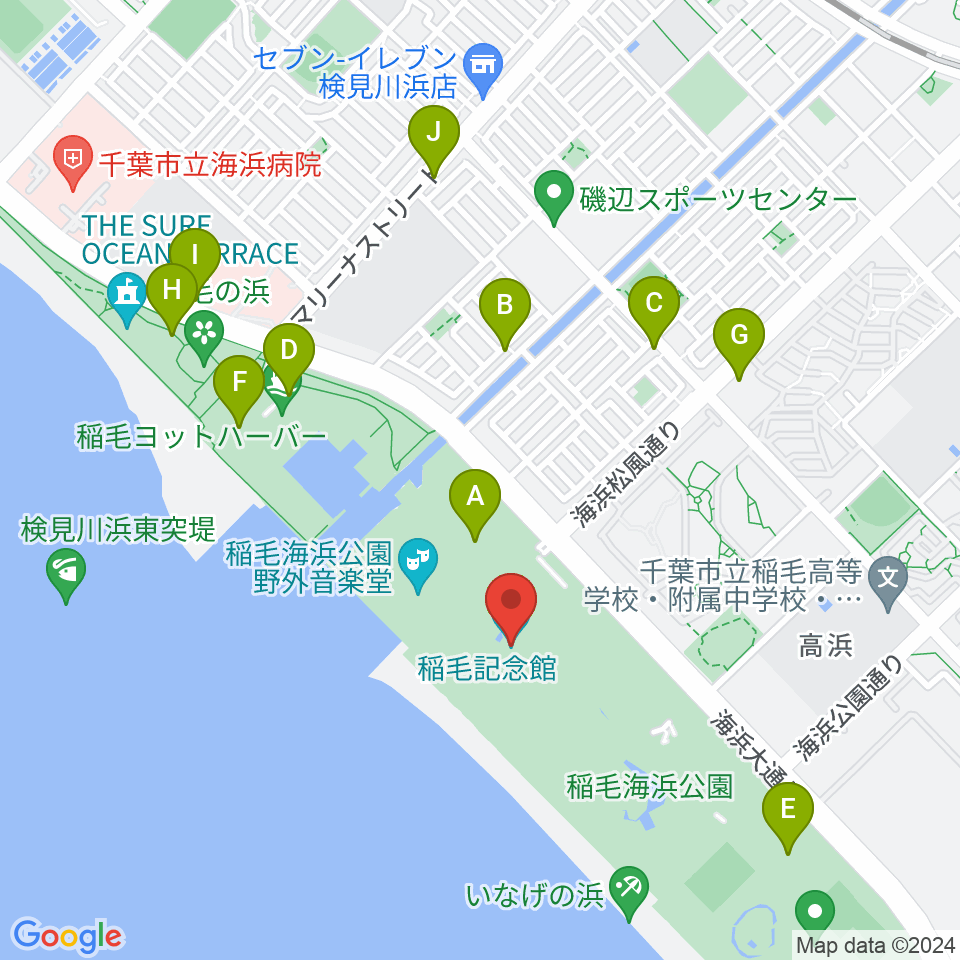 稲毛記念館周辺の駐車場・コインパーキング一覧地図