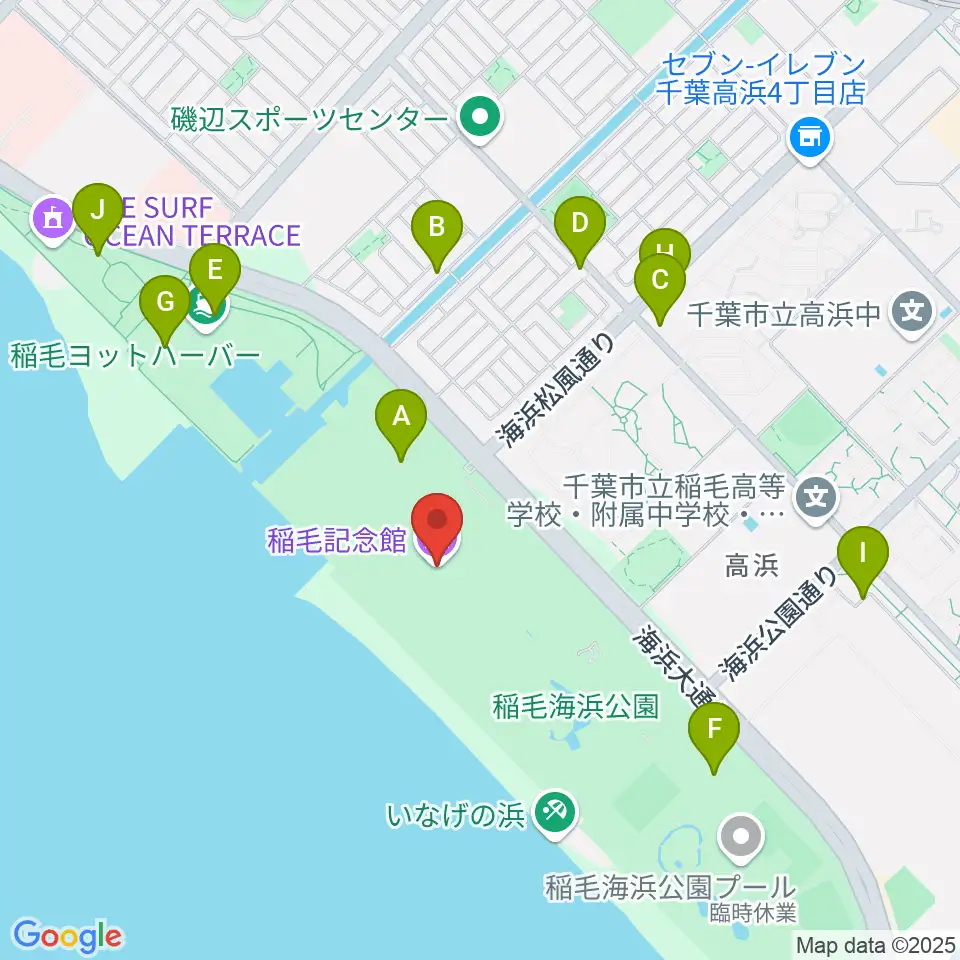 稲毛記念館周辺の駐車場・コインパーキング一覧地図