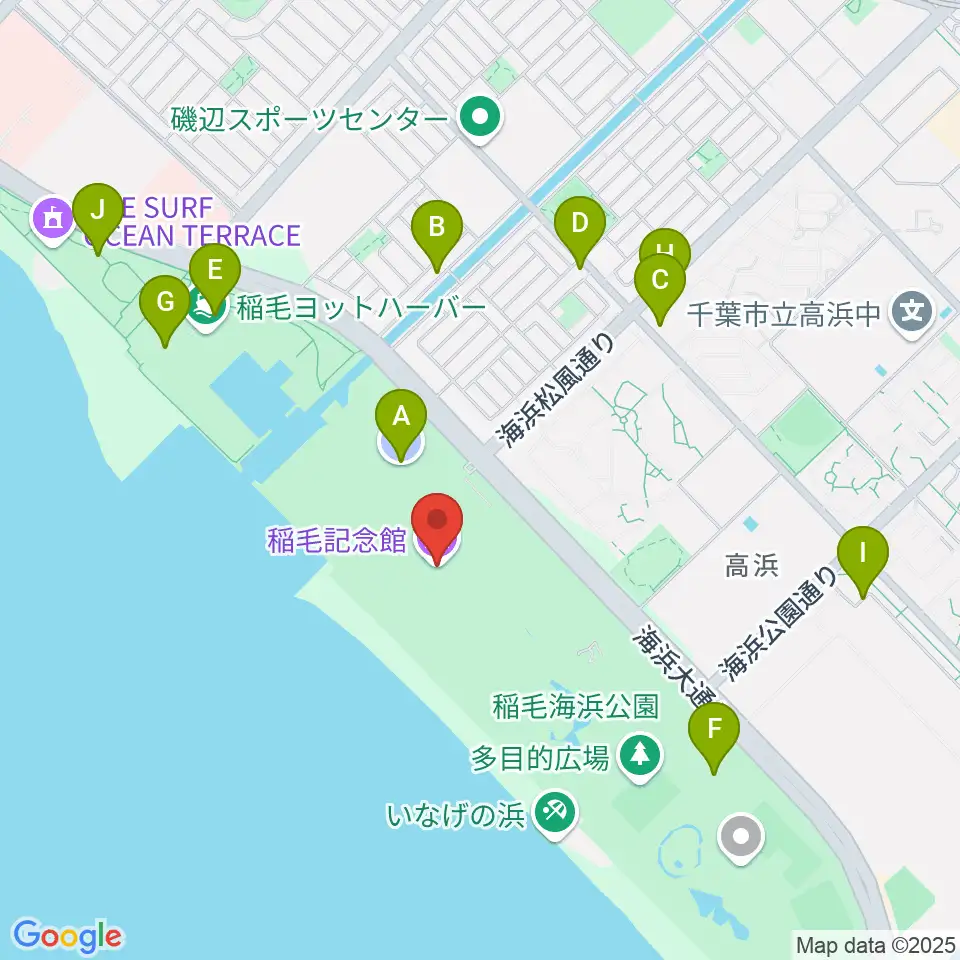 稲毛記念館周辺の駐車場・コインパーキング一覧地図