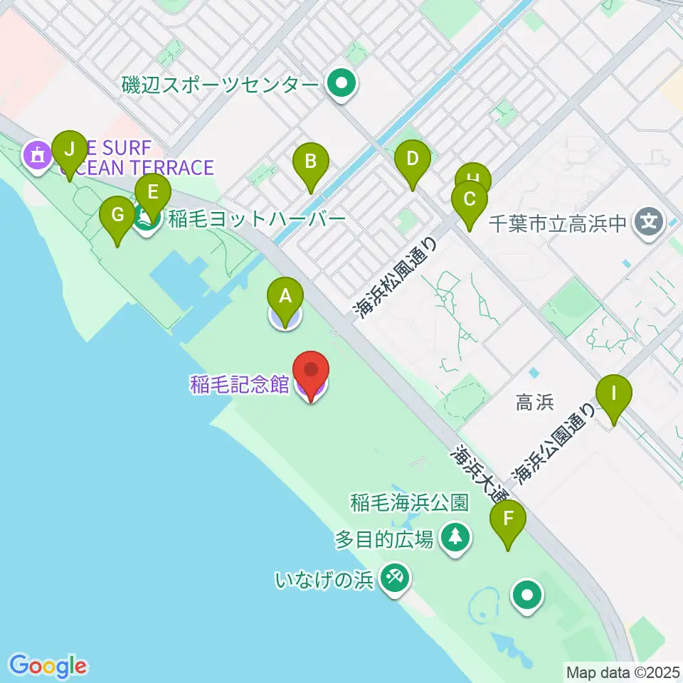 稲毛記念館周辺の駐車場・コインパーキング一覧地図