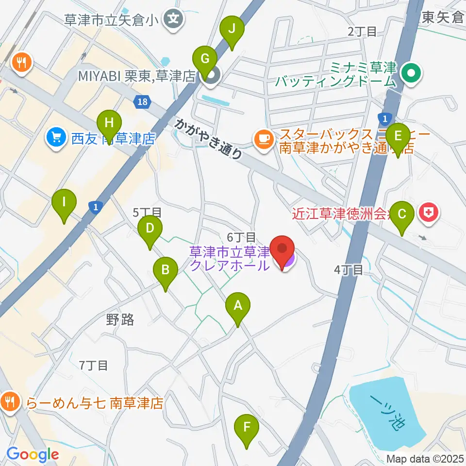 草津クレアホール周辺の駐車場・コインパーキング一覧地図