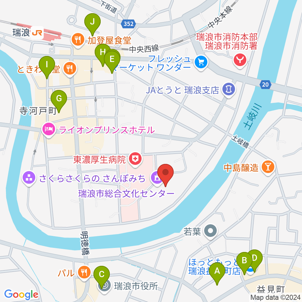 瑞浪市総合文化センター周辺の駐車場・コインパーキング一覧地図