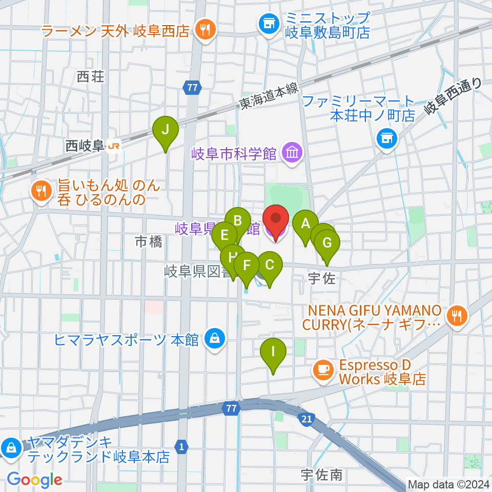 岐阜県美術館周辺の駐車場・コインパーキング一覧地図