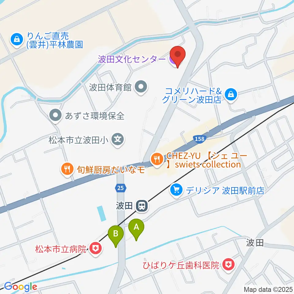 松本市波田文化センター アクトホール周辺の駐車場・コインパーキング一覧地図