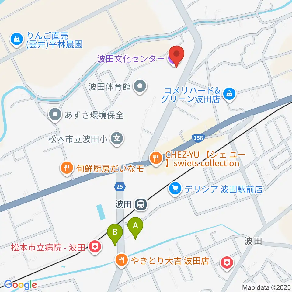 松本市波田文化センター アクトホール周辺の駐車場・コインパーキング一覧地図