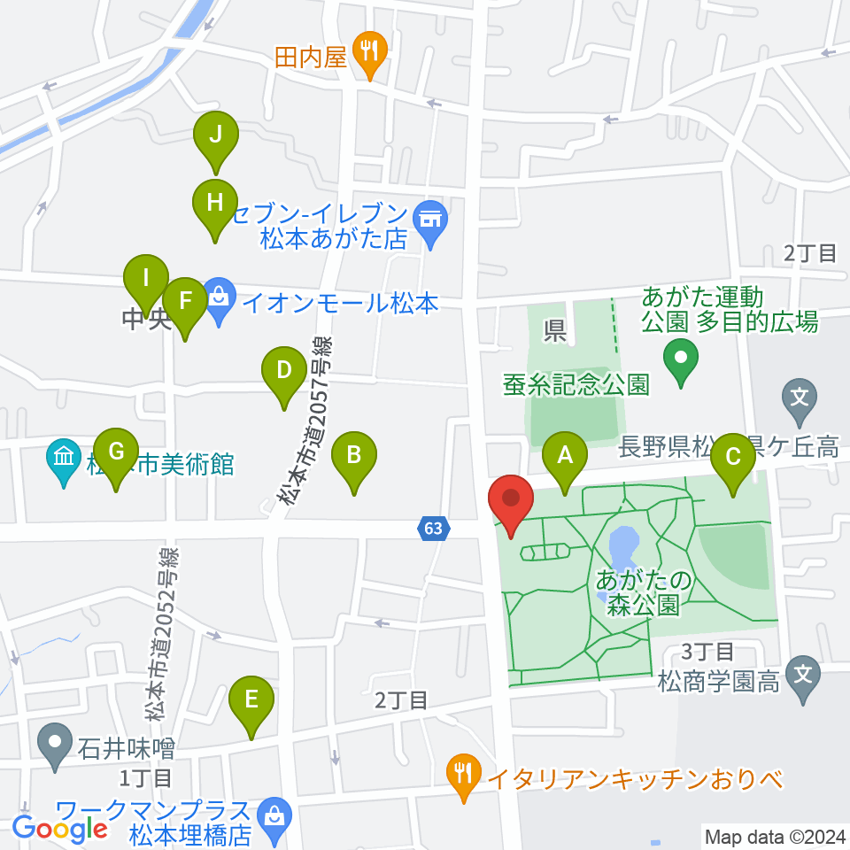 あがたの森文化会館周辺の駐車場・コインパーキング一覧地図