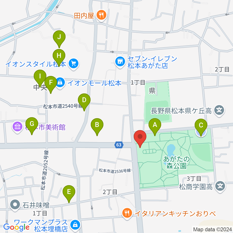 あがたの森文化会館周辺の駐車場・コインパーキング一覧地図