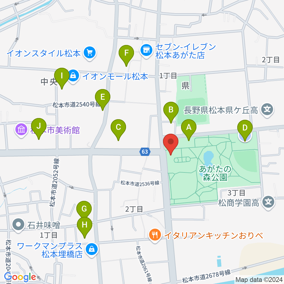 あがたの森文化会館周辺の駐車場・コインパーキング一覧地図