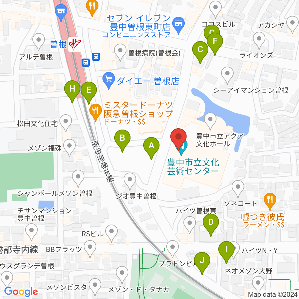 豊中市立文化芸術センター周辺の駐車場・コインパーキング一覧地図