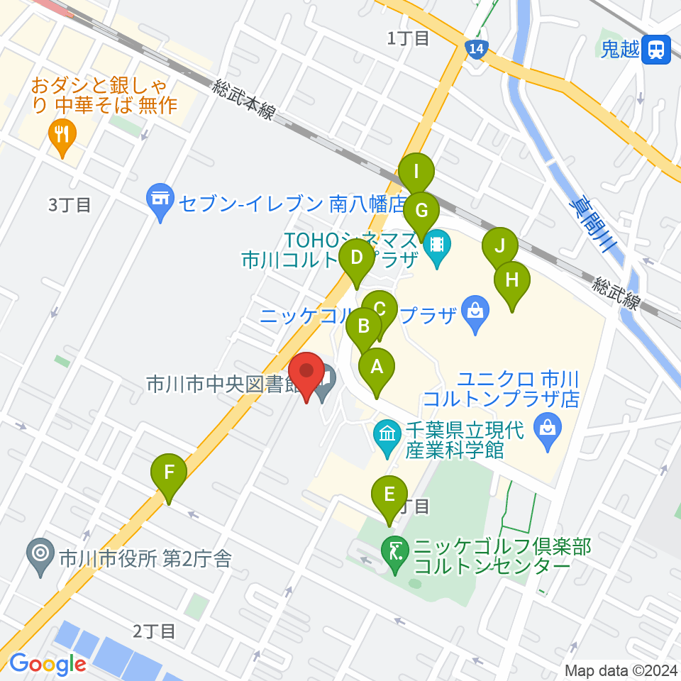 市川市文学ミュージアム周辺の駐車場・コインパーキング一覧地図