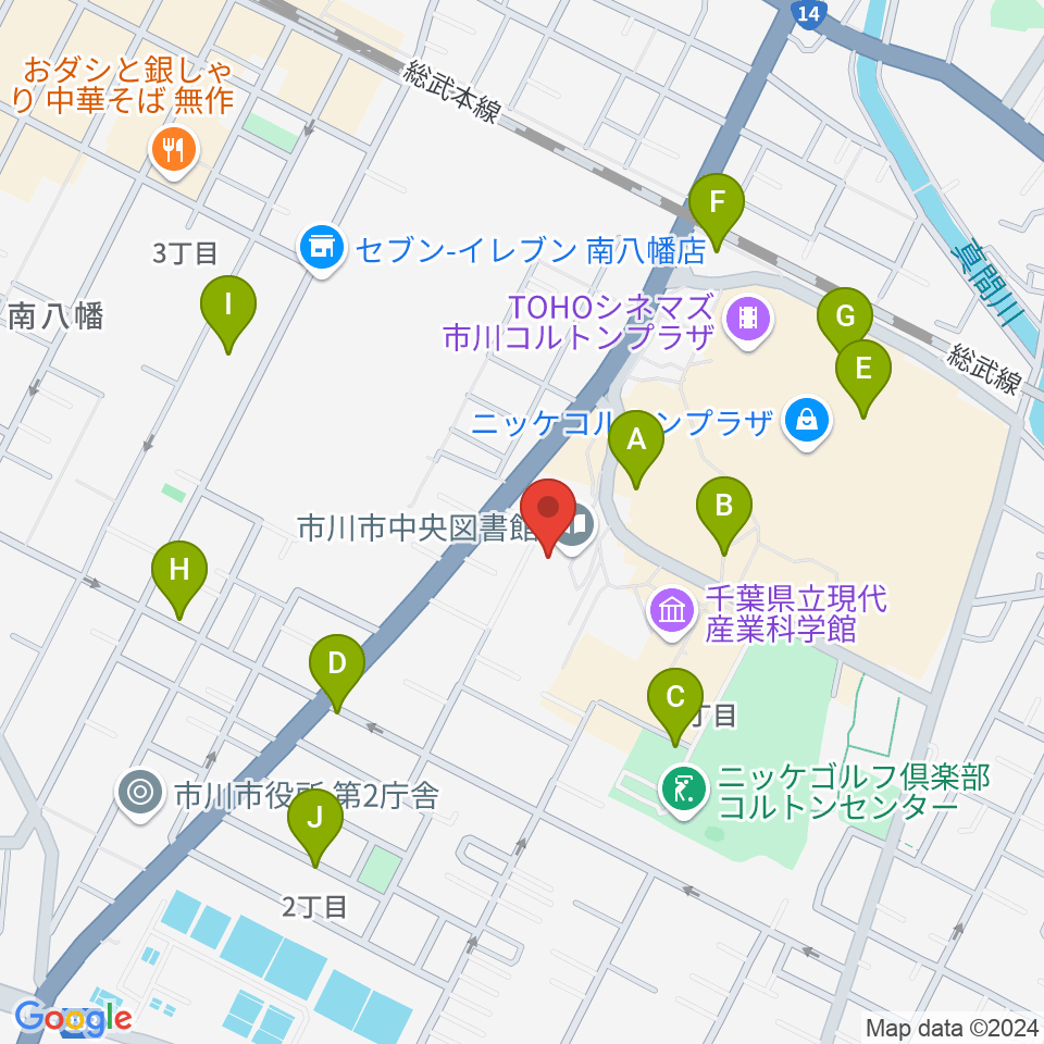 市川市文学ミュージアム周辺の駐車場・コインパーキング一覧地図