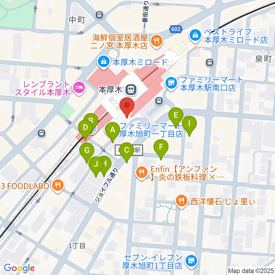 新堀ギター音楽院 本厚木教室周辺の駐車場・コインパーキング一覧地図