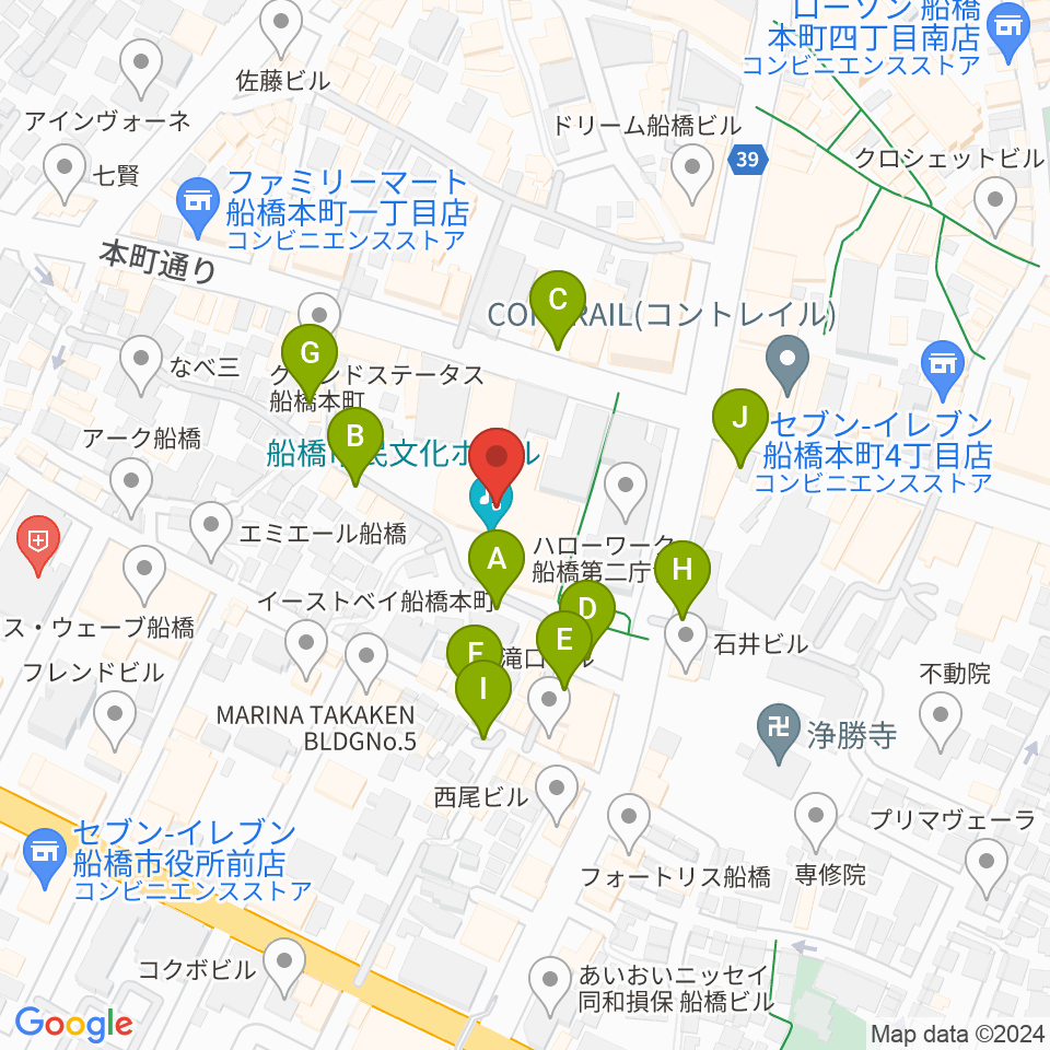 船橋市民文化ホール周辺の駐車場・コインパーキング一覧地図